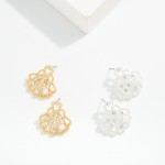 Wholesale metal Hollow Shell Drop Earrings Pearl Rhinestone Details L