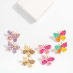 Wholesale raffia Butterfly Post Drop Earrings L