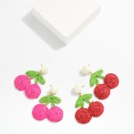 Wholesale raffia Cherries Post Drop Earrings L