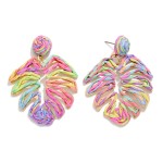 Wholesale raffia Palm Leaf Post Drop Earrings L