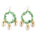 Wholesale beaded Semi Precious Stone Hoop Drop Earring Cowrie Shell Dangle Detai