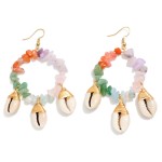 Wholesale beaded Semi Precious Stone Hoop Drop Earring Cowrie Shell Dangle Detai