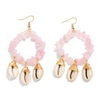 Wholesale beaded Semi Precious Stone Hoop Drop Earring Cowrie Shell Dangle Detai