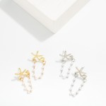 Wholesale metal Starfish Post Drop Earring Linked Pearl Dangle Details L