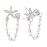 Wholesale metal Starfish Post Drop Earring Linked Pearl Dangle Details L