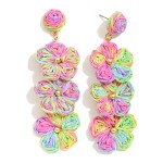 Wholesale linked Raffia Flower Post Drop Earring Gold Tones L