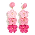 Wholesale linked Raffia Flower Post Drop Earring Gold Tones L