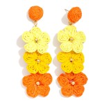 Wholesale linked Raffia Flower Post Drop Earring Gold Tones L