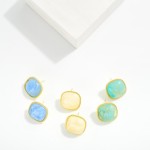 Wholesale natural Stone Post Drop Earring Metal Border D