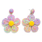 Wholesale raffia Flower Post Drop Earrings L
