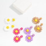 Wholesale raffia Flower Post Drop Earrings L