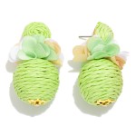 Wholesale raffia Ball Post Drop Earrings Flower Detail L