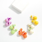 Wholesale raffia Ball Post Drop Earrings Flower Detail L