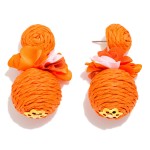 Wholesale raffia Ball Post Drop Earrings Flower Detail L