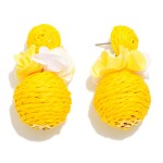 Wholesale raffia Ball Post Drop Earrings Flower Detail L