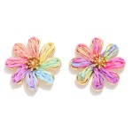 Wholesale metal Raffia Flower Post Drop Earrings L