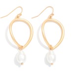 Wholesale metal Convex Drop Earrings Pearl Dangle Detail L