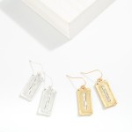 Wholesale worn Metal Rectangle Drop Earrings Baguette Details L