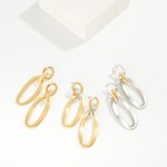 Wholesale chain Linked Metal Geometric Drop Earring Ribbed Detail L