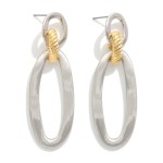 Wholesale chain Linked Metal Geometric Drop Earring Ribbed Detail L