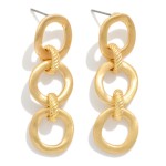 Wholesale chain Linked Metal Circle Drop Earring Ribbed Detail L