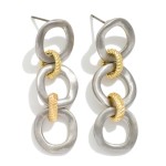 Wholesale chain Linked Metal Circle Drop Earring Ribbed Detail L