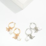 Wholesale metal Hoop Earrings Pearl Whale Tail Rhinestone Palm Leaf L