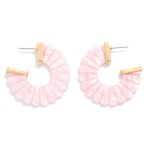 Wholesale scalloped Marble Acetate Hoop Drop Earring Gold Tones D