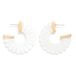 Wholesale scalloped Marble Acetate Hoop Drop Earring Gold Tones D