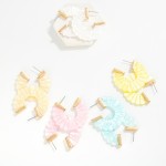 Wholesale scalloped Marble Acetate Hoop Drop Earring Gold Tones D