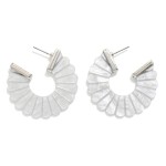Wholesale scalloped Marble Acetate Hoop Drop Earring Silver Tones D