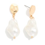 Wholesale linked Hammered Metal Pearl Post Drop Earrings L