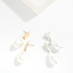 Wholesale linked Hammered Metal Pearl Post Drop Earrings L