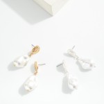 Wholesale linked Hammered Metal Pearl Post Drop Earrings L