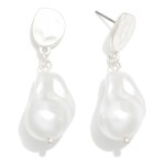 Wholesale linked Hammered Metal Pearl Post Drop Earrings L