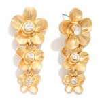 Wholesale linked Textured Metal Graduated Flowers Drop Earrings L