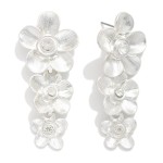 Wholesale linked Textured Metal Graduated Flowers Drop Earrings L