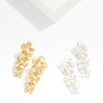 Wholesale linked Textured Metal Graduated Flowers Drop Earrings L