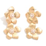 Wholesale linked Metal Flowers Post Drop Earrings Pearl Cluster Details L