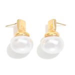 Wholesale metal Square Flat Pearl Post Drop Earrings L