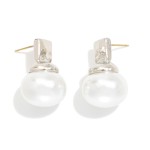 Wholesale metal Square Flat Pearl Post Drop Earrings L