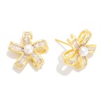 Wholesale rhinestone Pearl Metal Flower Stud Earrings L