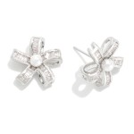 Wholesale rhinestone Pearl Metal Flower Stud Earrings L