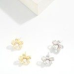 Wholesale rhinestone Pearl Metal Flower Stud Earrings L