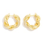 Wholesale intertwined Metal Hoop Earrings Rhinestone Details D