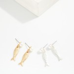 Wholesale pearl Metal Fish Post Drop Earrings Gold Dipped L
