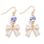 Wholesale chinoiserie Bead Enamel Bow Drop Earrings Gold Dipped L
