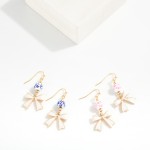 Wholesale chinoiserie Bead Enamel Bow Drop Earrings Gold Dipped L