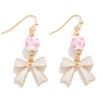 Wholesale chinoiserie Bead Enamel Bow Drop Earrings Gold Dipped L