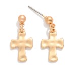 Wholesale hammered Metal Cross Post Drop Earrings Stainless Steel Tarnish Resist